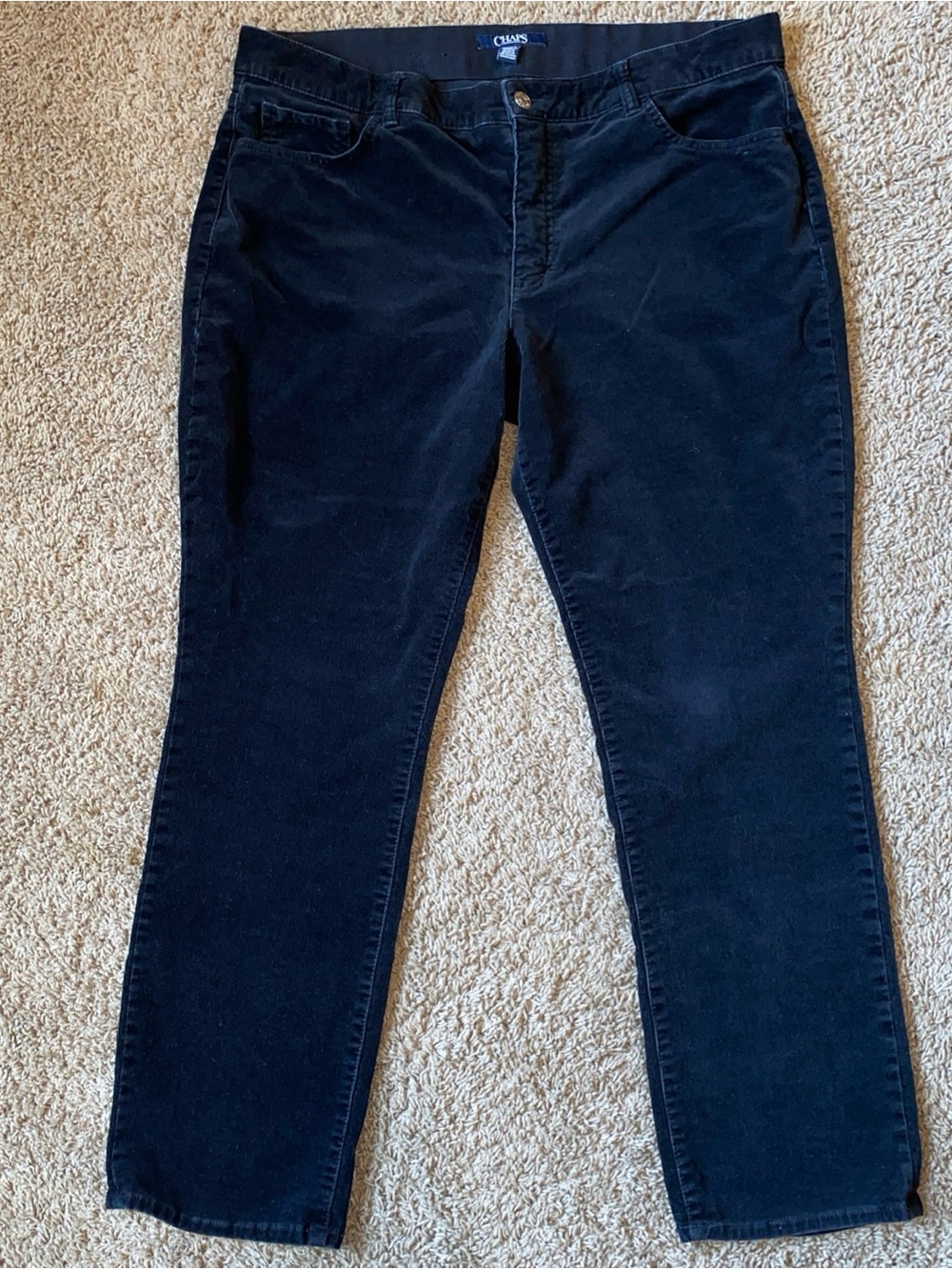 Chaps Corduroy Pants Women's Size 16 Black Straight Leg High Rise Classic Preppy